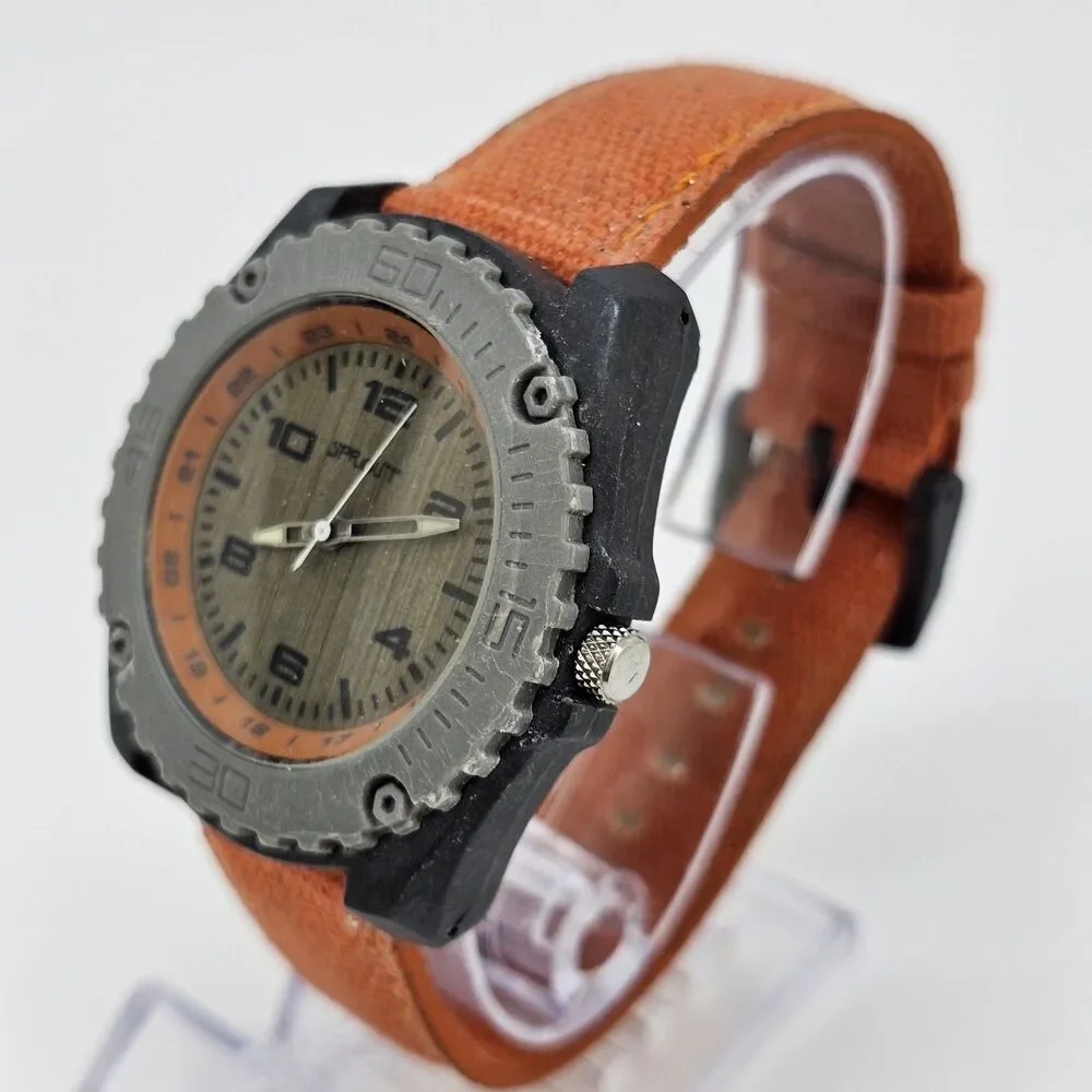 Men's Sprout Watch 42MM‎ Brown Dial Orange Canvas Band Straps New Battery